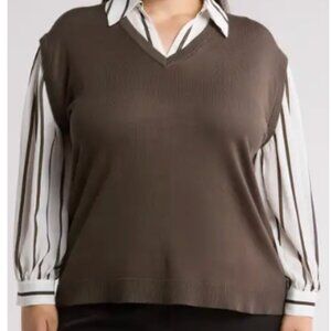 Adrianna Papell Twofer Sweater- Fatigue W/fatigue Combo Stripe- Size 1x NWT